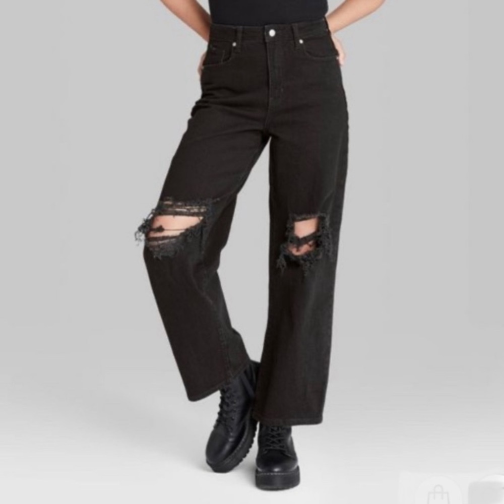 NWT Wild Fable Highest Rise Baggy Ripped Jeans Black Size 27